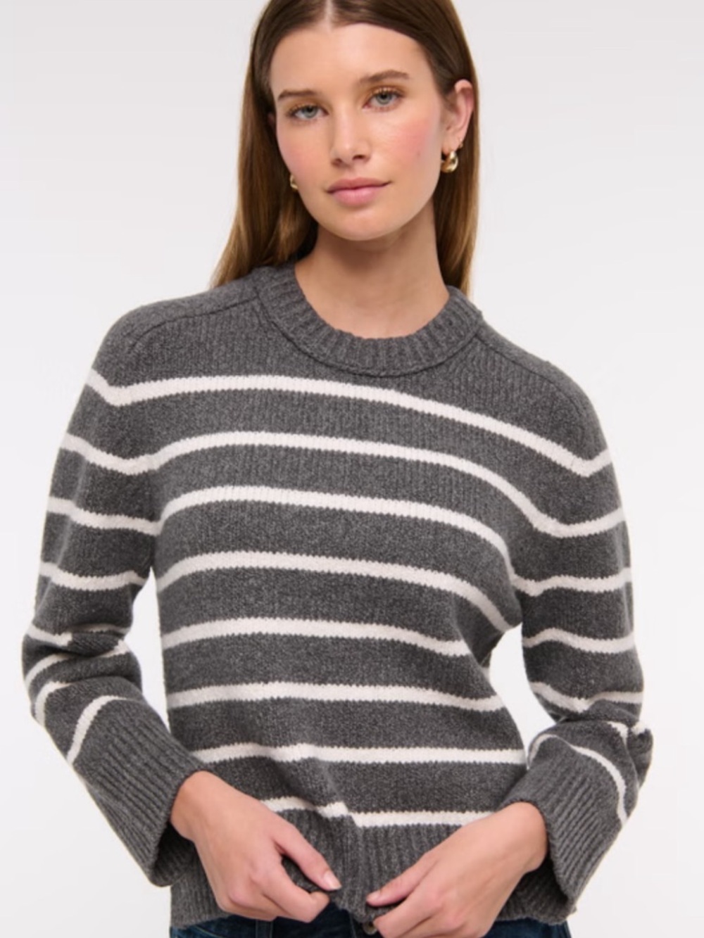 Abercrombie & Fitch Madeline Textural‎ Crew Sweater Dark Gray Stripe Size Small